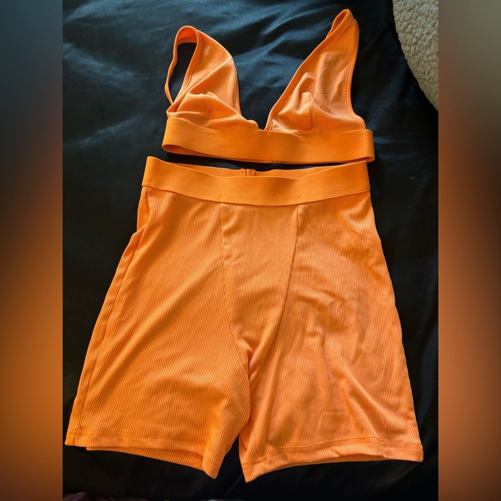 Orange Two Piece Bra & Short Set